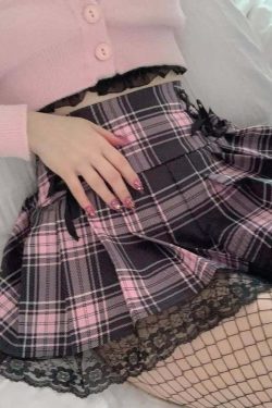 Y2K Pastel Goth Punk Lace Pleated Mini Skirt - Retro 90s Grunge Summer Outfit