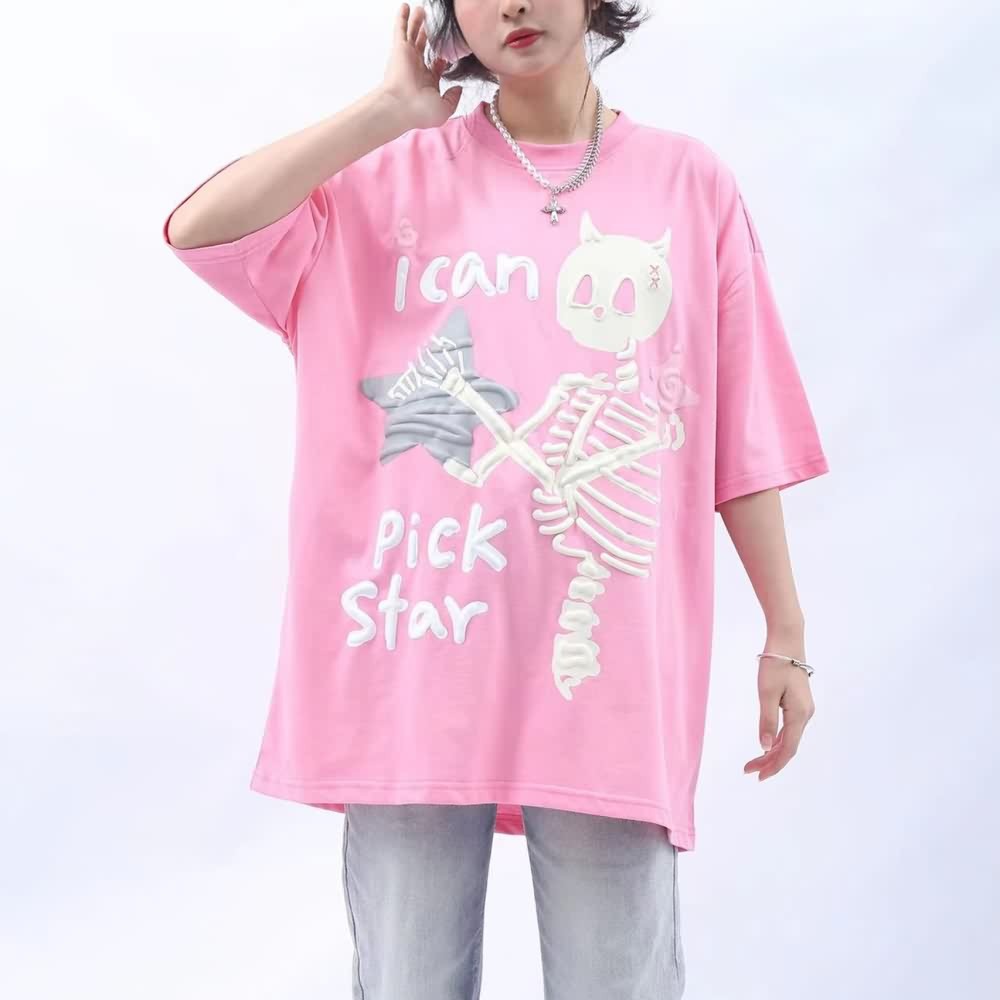 Y2K Pastel Goth Skeleton T-Shirt - Retro 90s Grunge, Summer Y2K Outfits, Baby Tees Y2K