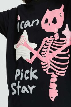 Y2K Pastel Goth Skeleton T-Shirt - Retro 90s Grunge, Summer Y2K Outfits, Baby Tees Y2K