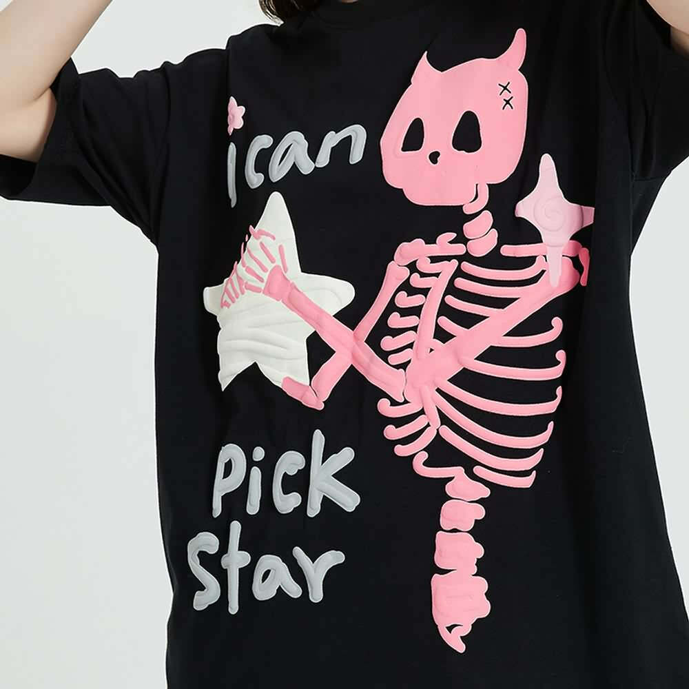 Y2K Pastel Goth Skeleton T-Shirt - Retro 90s Grunge, Summer Y2K Outfits, Baby Tees Y2K
