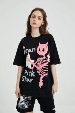 Y2K Pastel Goth Skeleton T-Shirt - Retro 90s Grunge, Summer Y2K Outfits, Baby Tees Y2K