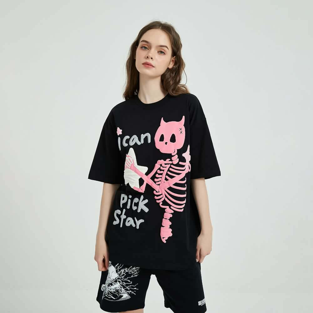 Y2K Pastel Goth Skeleton T-Shirt - Retro 90s Grunge, Summer Y2K Outfits, Baby Tees Y2K