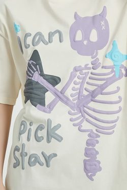 Y2K Pastel Goth Skeleton T-Shirt - Retro 90s Grunge, Summer Y2K Outfits, Baby Tees Y2K