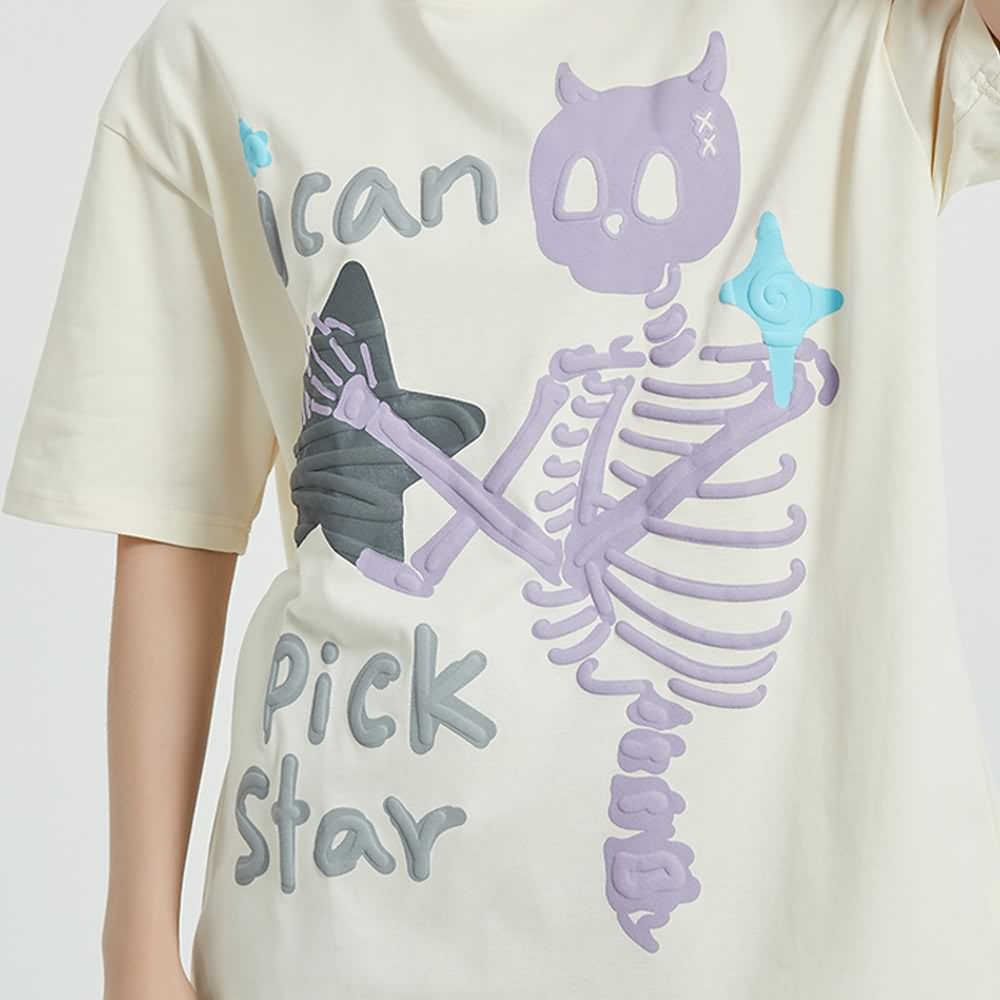 Y2K Pastel Goth Skeleton T-Shirt - Retro 90s Grunge, Summer Y2K Outfits, Baby Tees Y2K