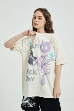 Y2K Pastel Goth Skeleton T-Shirt - Retro 90s Grunge, Summer Y2K Outfits, Baby Tees Y2K