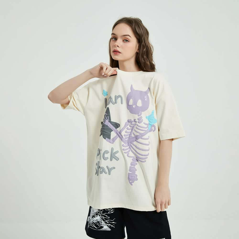 Y2K Pastel Goth Skeleton T-Shirt - Retro 90s Grunge, Summer Y2K Outfits, Baby Tees Y2K