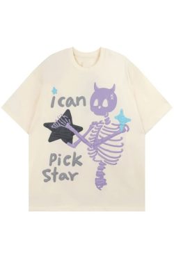 Y2K Pastel Goth Skeleton T-Shirt - Retro 90s Grunge, Summer Y2K Outfits, Baby Tees Y2K