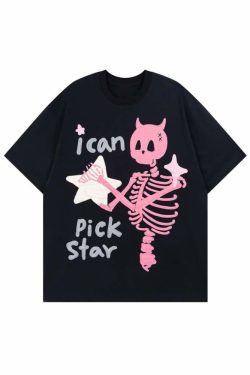 Y2K Pastel Goth Skeleton T-Shirt - Retro 90s Grunge, Summer Y2K Outfits, Baby Tees Y2K