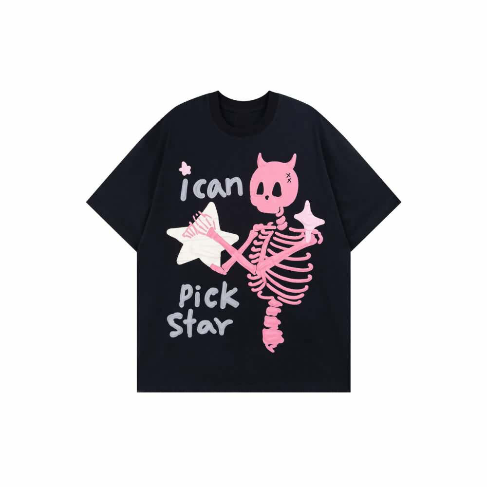 Y2K Pastel Goth Skeleton T-Shirt - Retro 90s Grunge, Summer Y2K Outfits, Baby Tees Y2K