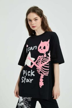 Y2K Pastel Goth Skeleton T-Shirt - Retro 90s Grunge, Summer Y2K Outfits, Baby Tees Y2K