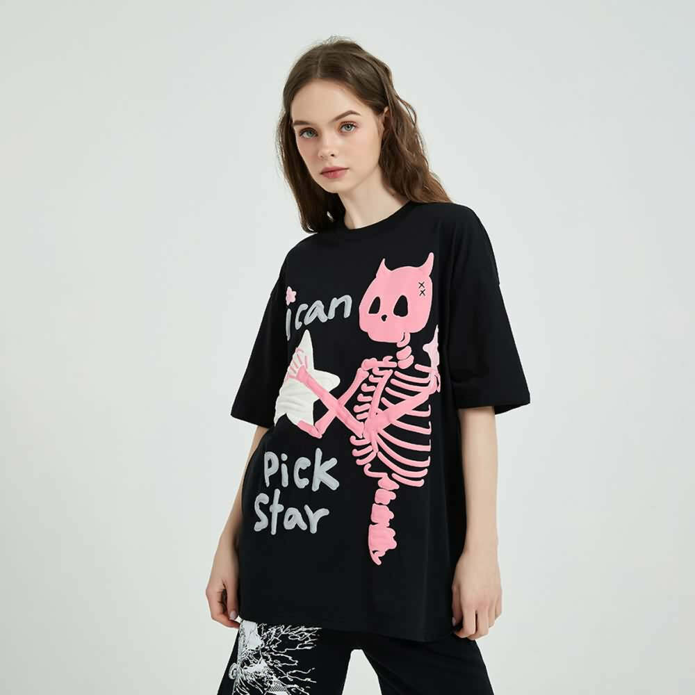 Y2K Pastel Goth Skeleton T-Shirt - Retro 90s Grunge, Summer Y2K Outfits, Baby Tees Y2K