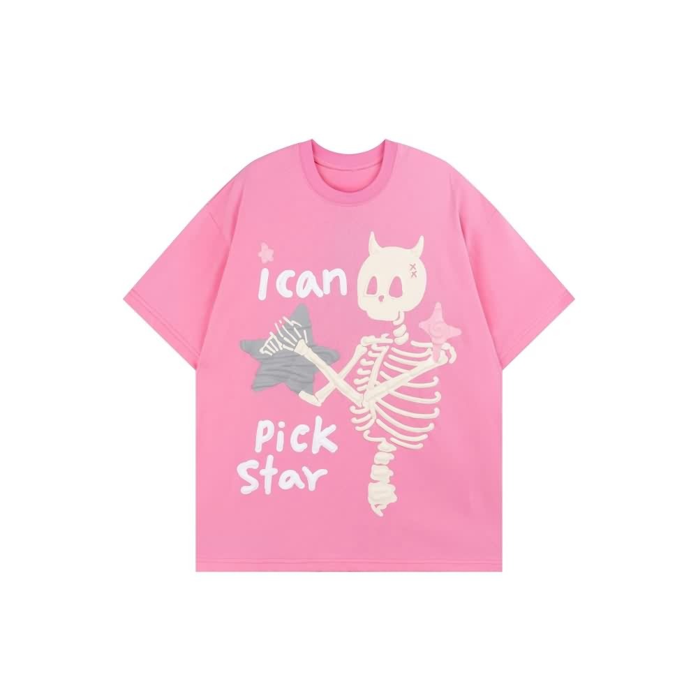 Y2K Pastel Goth Skeleton T-Shirt - Retro 90s Grunge, Summer Y2K Outfits, Baby Tees Y2K