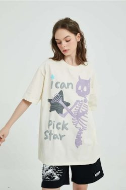 Y2K Pastel Goth Skeleton T-Shirt - Retro 90s Grunge, Summer Y2K Outfits, Baby Tees Y2K