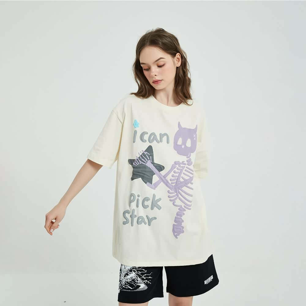 Y2K Pastel Goth Skeleton T-Shirt - Retro 90s Grunge, Summer Y2K Outfits, Baby Tees Y2K