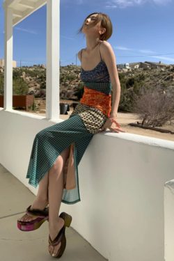 Y2K Patchwork Maxi Dress - Retro 90s Grunge Summer Outfit, Y2K Fashion for Women