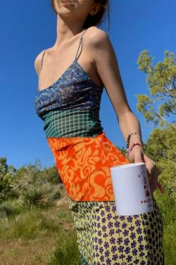 Y2K Patchwork Maxi Dress - Retro 90s Grunge Summer Outfit, Y2K Fashion for Women