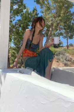 Y2K Patchwork Maxi Dress - Retro 90s Grunge Summer Outfit, Y2K Fashion for Women
