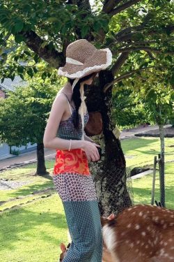 Y2K Patchwork Maxi Dress - Retro 90s Grunge Summer Outfit, Y2K Fashion for Women