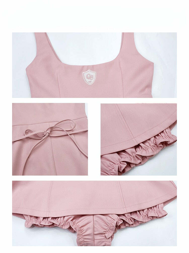 Y2K Pink Blouse Suspender Dress Set - Retro 90s Grunge Summer Outfit, Y2K Party & Club Fashion