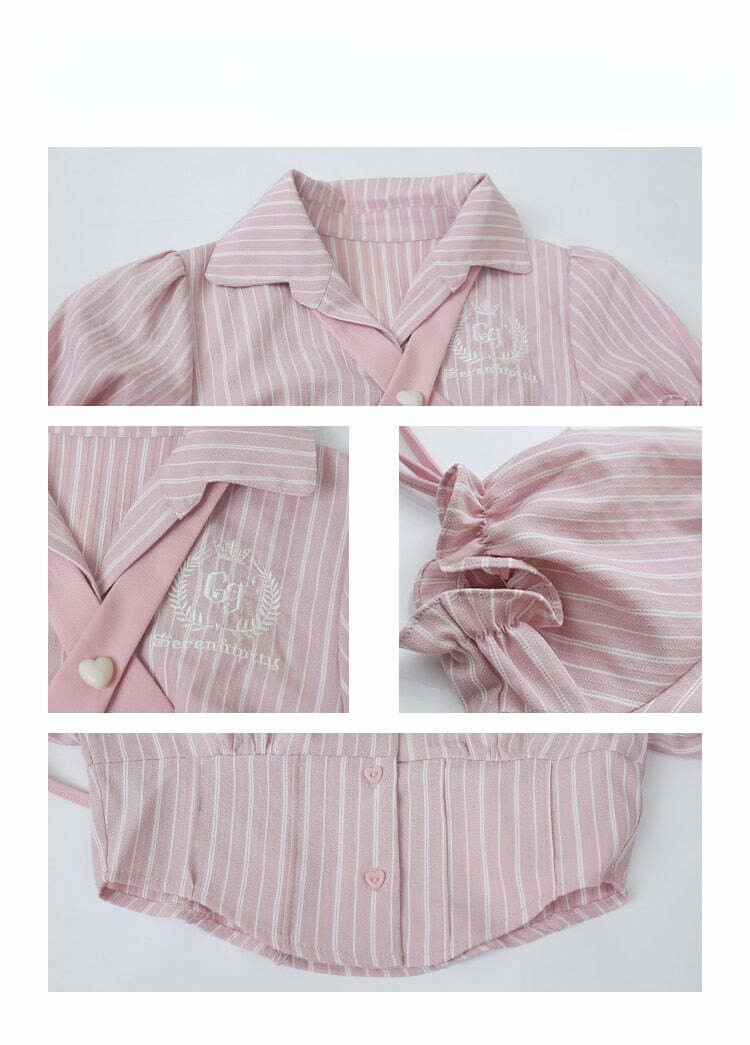 Y2K Pink Blouse Suspender Dress Set - Retro 90s Grunge Summer Outfit, Y2K Party & Club Fashion