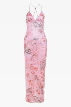 Y2K Pink Bodycon Maxi Dress - 90s Grunge, Retro Summer, Party & Club Outfits for Women