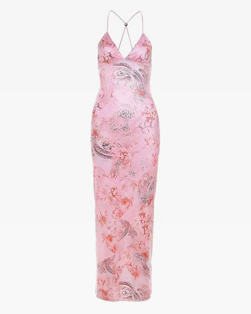 Y2K Pink Bodycon Maxi Dress - 90s Grunge, Retro Summer, Party & Club Outfits for Women