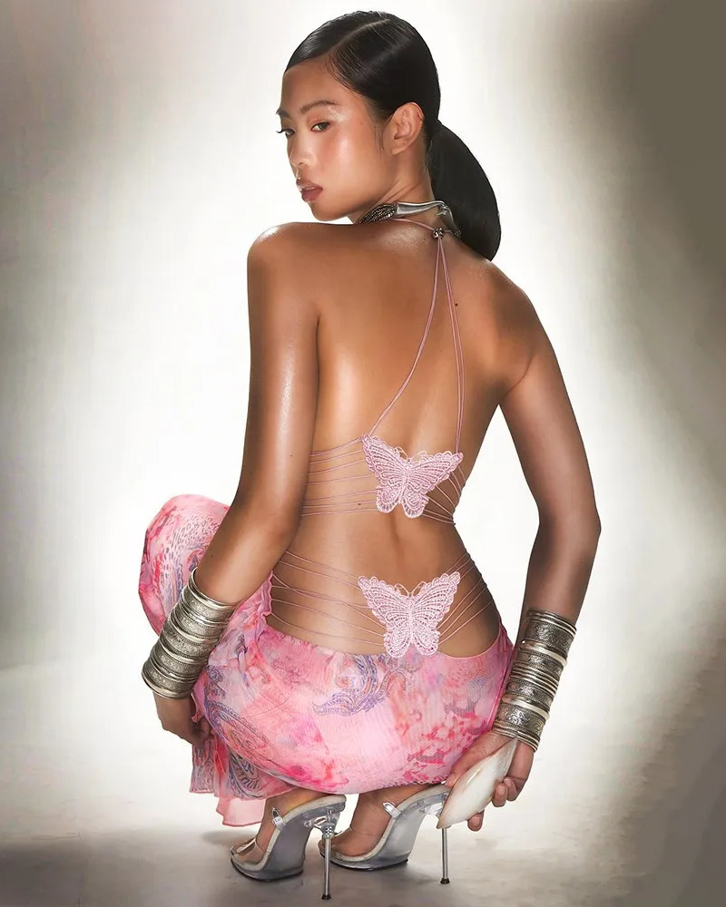 Y2K Pink Bodycon Maxi Dress - 90s Grunge, Retro Summer, Party & Club Outfits for Women