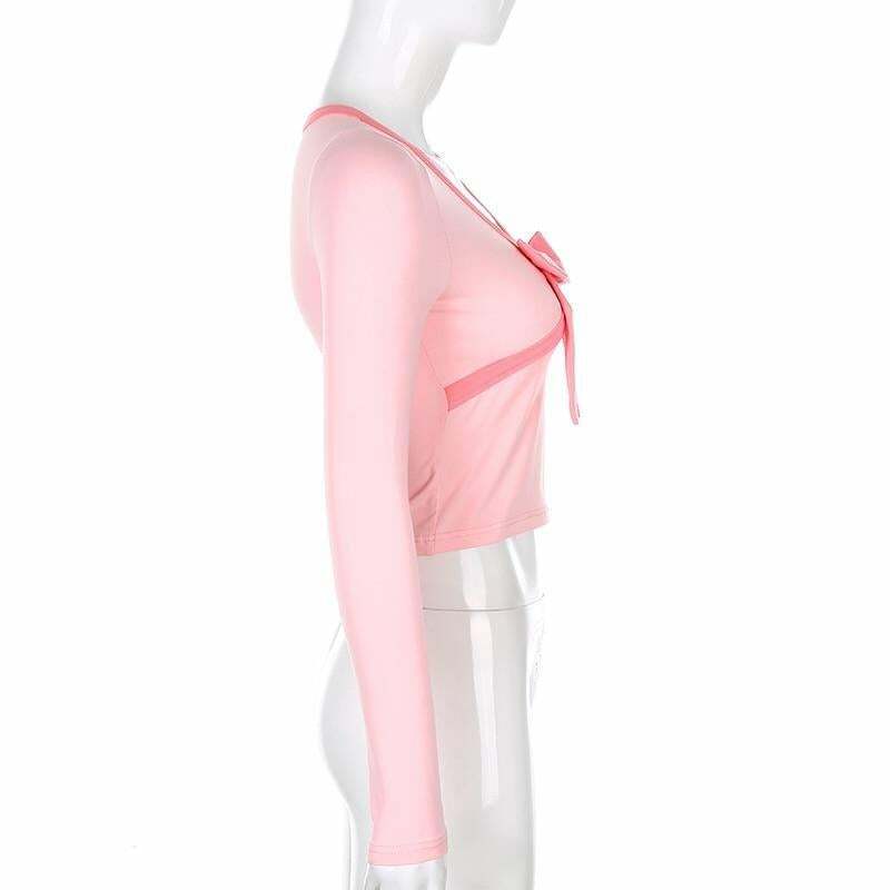Y2K Pink Bow Crop Top - 90s Grunge, Retro Summer, Pastel Goth, Party & Club Outfits