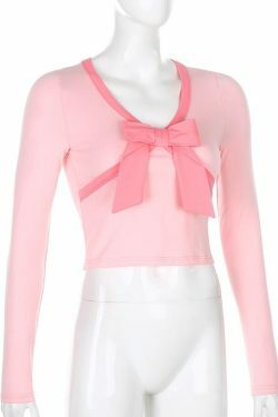 Y2K Pink Bow Crop Top - 90s Grunge, Retro Summer, Pastel Goth, Party & Club Outfits