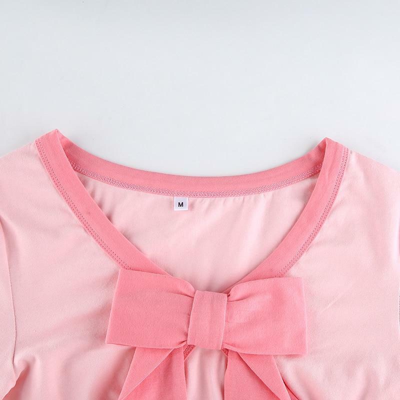 Y2K Pink Bow Crop Top - 90s Grunge, Retro Summer, Pastel Goth, Party & Club Outfits