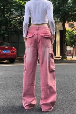 Y2K Pink Cargo Jeans - 90s Grunge, Retro Summer, Pastel Goth, Hip Hop Fashion