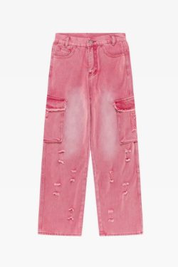 Y2K Pink Cargo Jeans - 90s Grunge, Retro Summer, Pastel Goth, Hip Hop Fashion