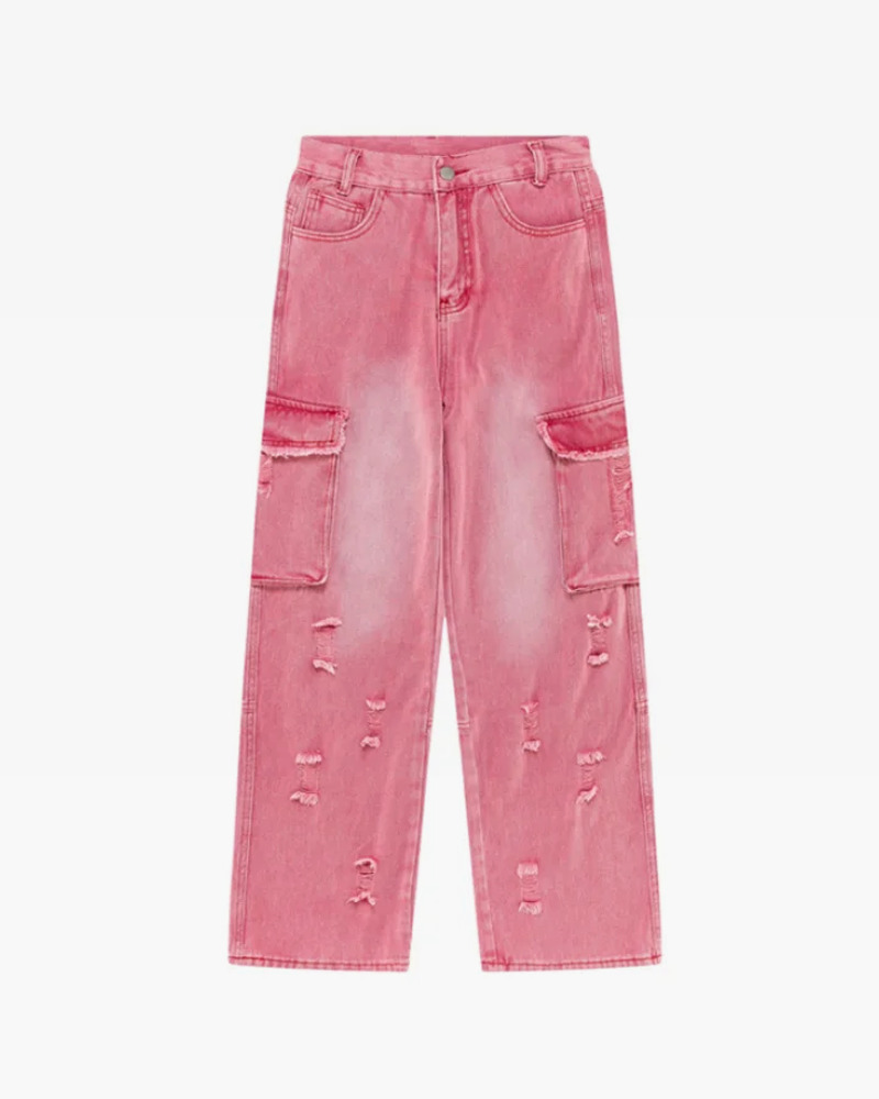 Y2K Pink Cargo Jeans - 90s Grunge, Retro Summer, Pastel Goth, Hip Hop Fashion