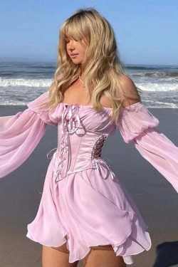 Y2K Pink Corset Mini Dress Set - 90s Grunge, Retro, Pastel Goth, Y2K Party & Club Outfits