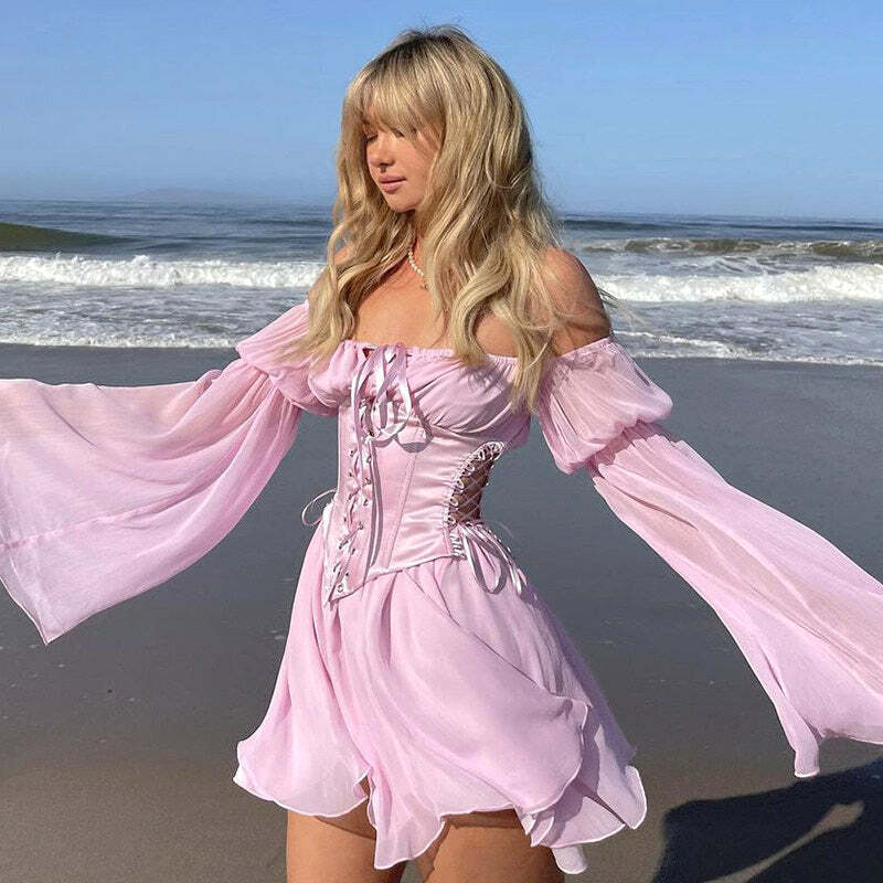 Y2K Pink Corset Mini Dress Set - 90s Grunge, Retro, Pastel Goth, Y2K Party & Club Outfits