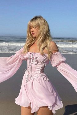 Y2K Pink Corset Mini Dress Set - 90s Grunge, Retro, Pastel Goth, Y2K Party & Club Outfits