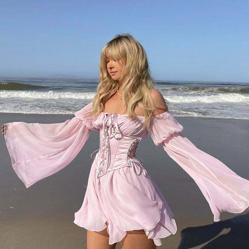 Y2K Pink Corset Mini Dress Set - 90s Grunge, Retro, Pastel Goth, Y2K Party & Club Outfits
