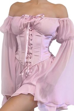 Y2K Pink Corset Mini Dress Set - 90s Grunge, Retro, Pastel Goth, Y2K Party & Club Outfits