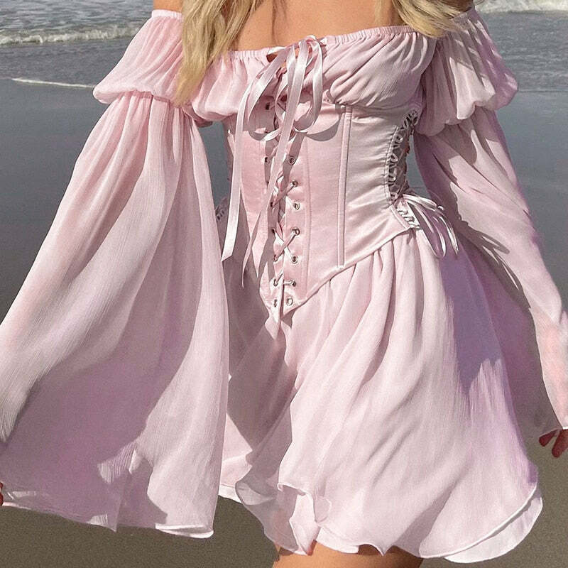 Y2K Pink Corset Mini Dress Set - 90s Grunge, Retro, Pastel Goth, Y2K Party & Club Outfits