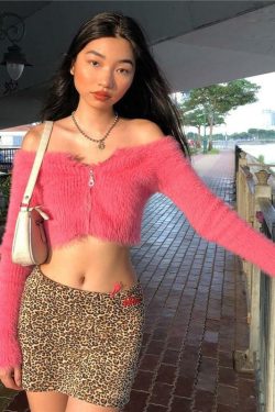 Y2K Pink Fur Crop Top - 90s Grunge, Retro Summer, Party & Club Outfits, Baby Tees, Y2K