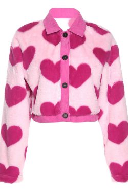 Y2K Pink Hearts Soft Jacket - Retro 90s Grunge, Summer Y2K Outfits, Pastel Goth Fashion