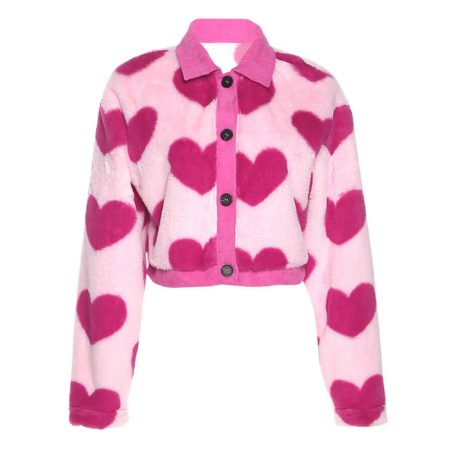 Y2K Pink Hearts Soft Jacket - Retro 90s Grunge, Summer Y2K Outfits, Pastel Goth Fashion