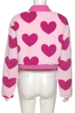 Y2K Pink Hearts Soft Jacket - Retro 90s Grunge, Summer Y2K Outfits, Pastel Goth Fashion