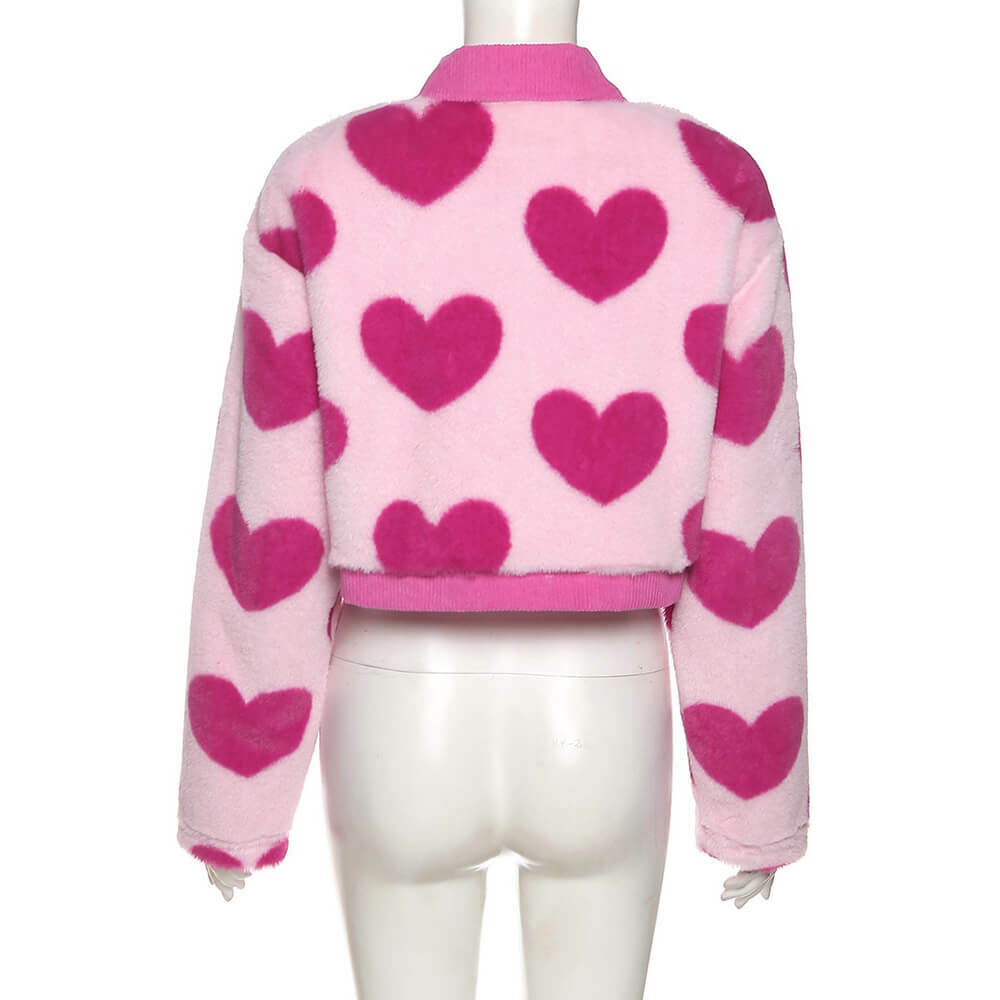 Y2K Pink Hearts Soft Jacket - Retro 90s Grunge, Summer Y2K Outfits, Pastel Goth Fashion