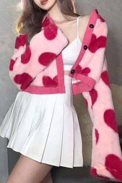 Y2K Pink Hearts Soft Jacket - Retro 90s Grunge, Summer Y2K Outfits, Pastel Goth Fashion