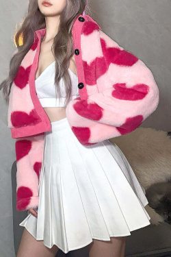 Y2K Pink Hearts Soft Jacket - Retro 90s Grunge, Summer Y2K Outfits, Pastel Goth Fashion