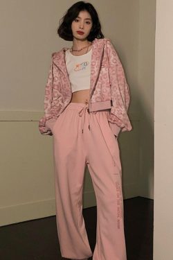 Y2K Pink Leopard Hoodie Jacket - Retro 90s Grunge, Y2K Summer Outfits, Y2K Club Fashion