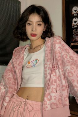 Y2K Pink Leopard Hoodie Jacket - Retro 90s Grunge, Y2K Summer Outfits, Y2K Club Fashion