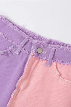 Y2K Pink Patchwork Jeans - Retro 90s Grunge, Summer Outfits, Y2K Fashion for Women