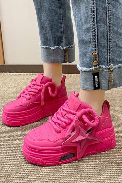 Y2K Pink Platform Sneakers - Retro 90s Grunge, Summer Outfits, Club & Party Fashion
